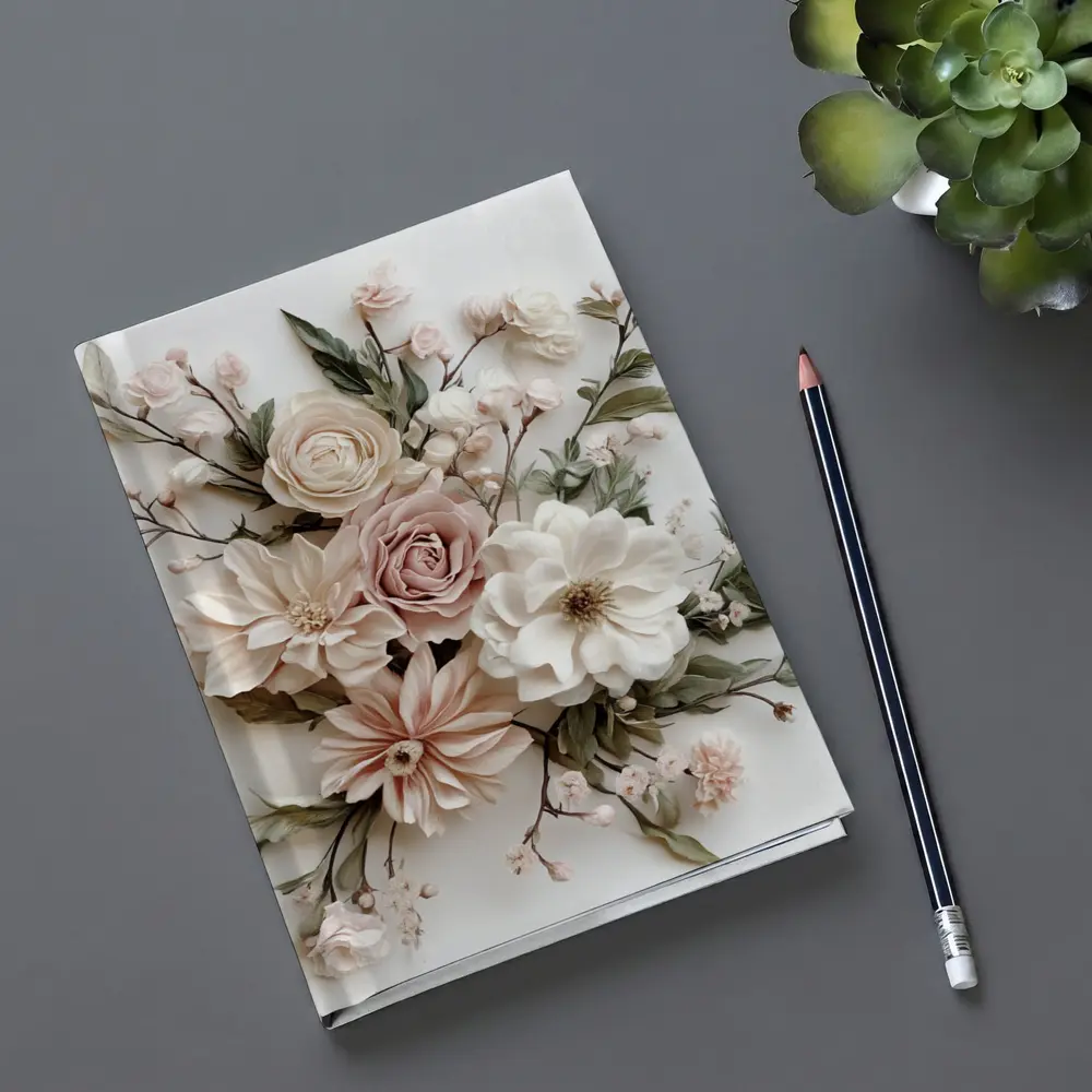 Blush Rose Dahlia Bouquet White Background – Notebooks