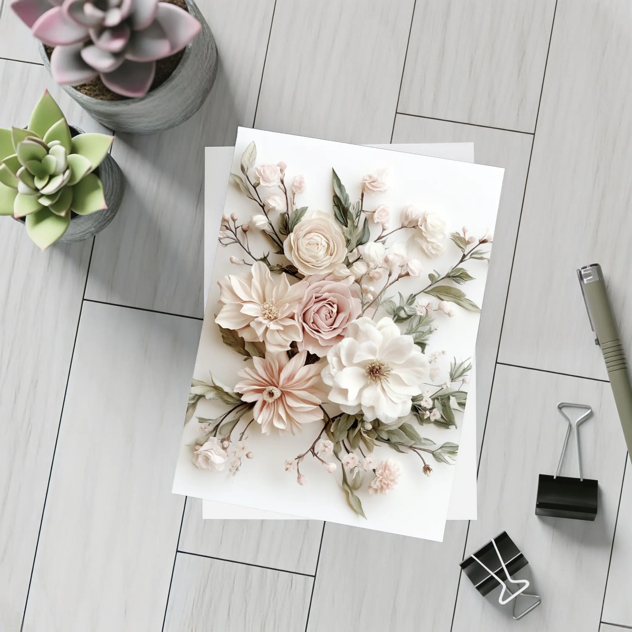 Blush Rose Dahlia Bouquet White Background – Postcards