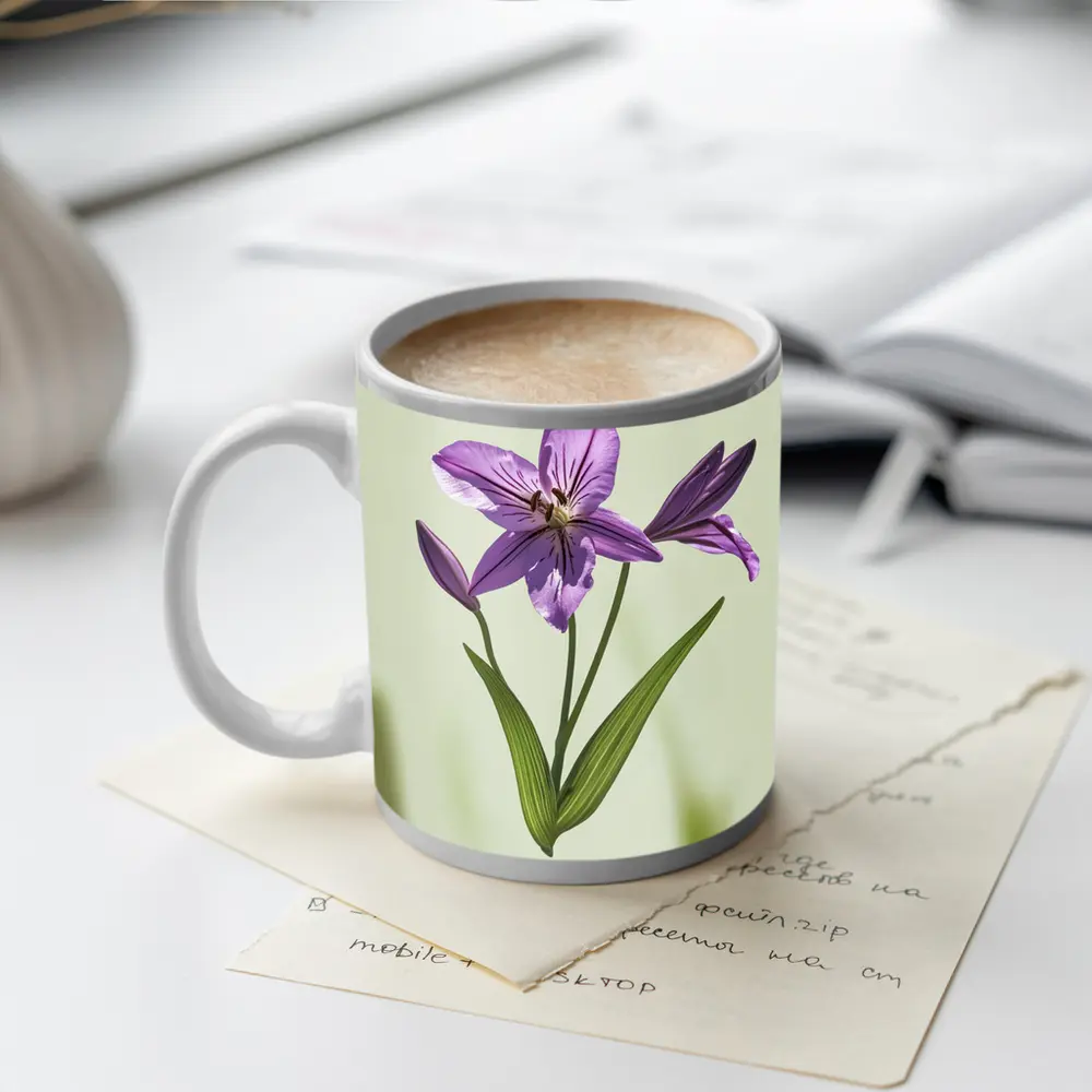 Purple Lily Flower Green Soft Background – Mugs
