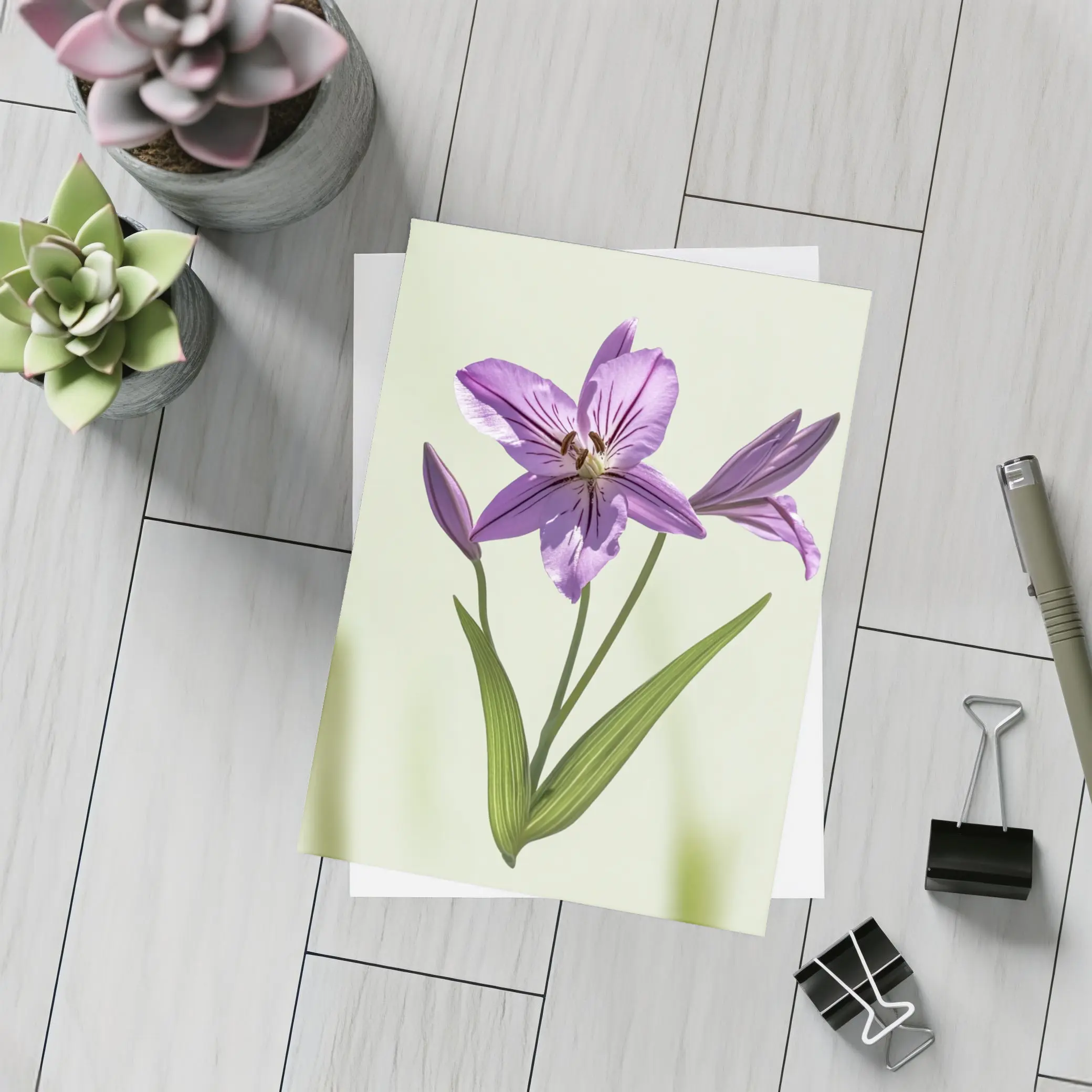 Purple Lily Flower Green Soft Background – Postcards