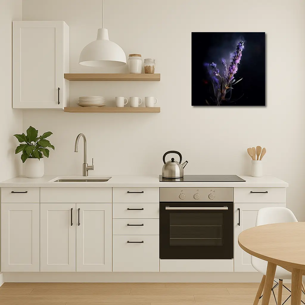 Lavender Sprig Against Dark Black Background – Wall Art
