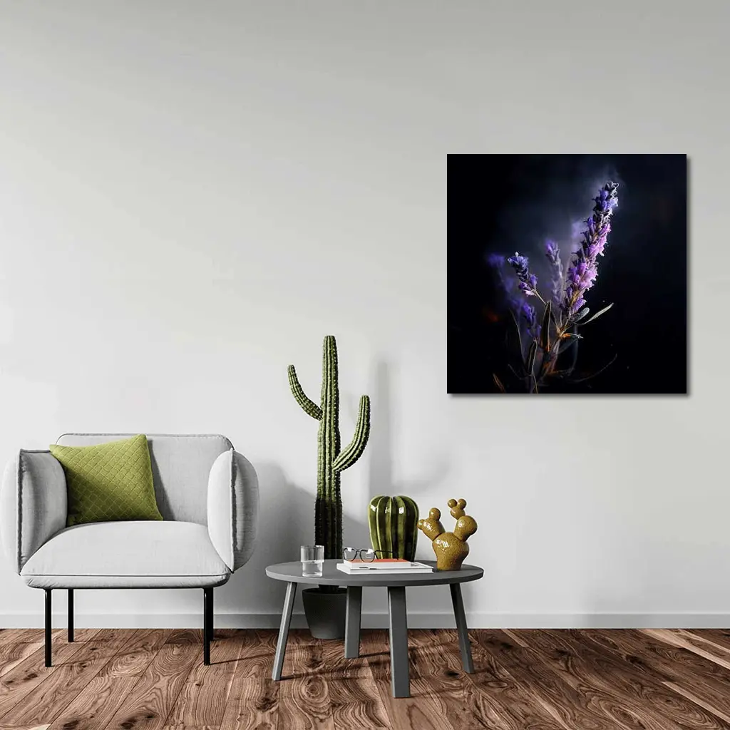 Lavender Sprig Against Dark Black Background – Wall Art