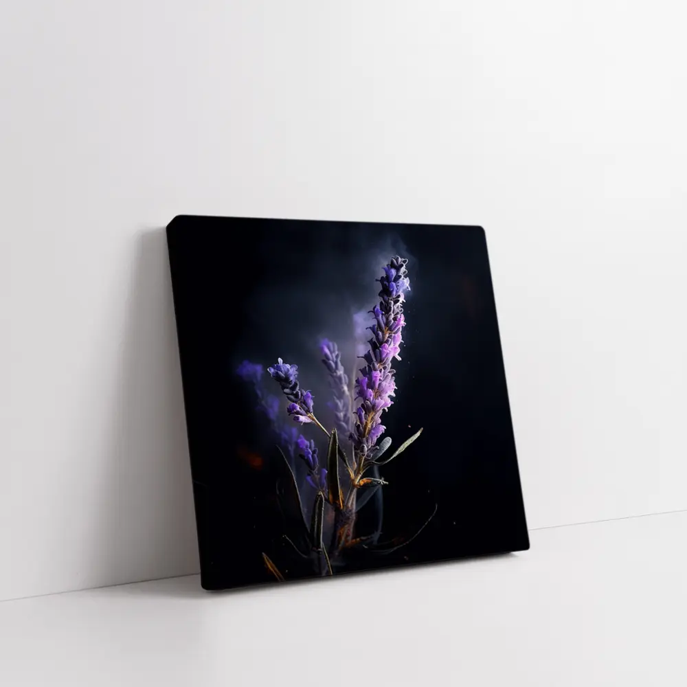 Lavender Sprig Against Dark Black Background – Wall Art