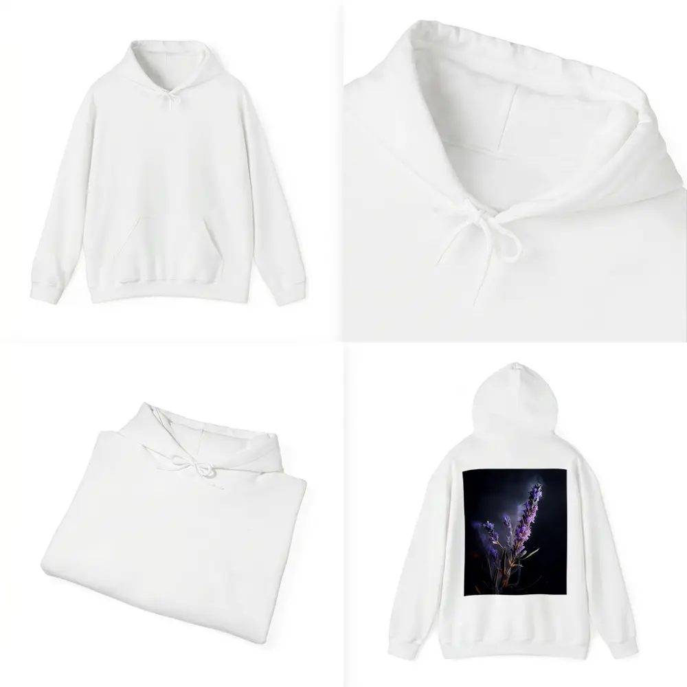 Lavender Sprig Against Dark Black Background – Hoodies