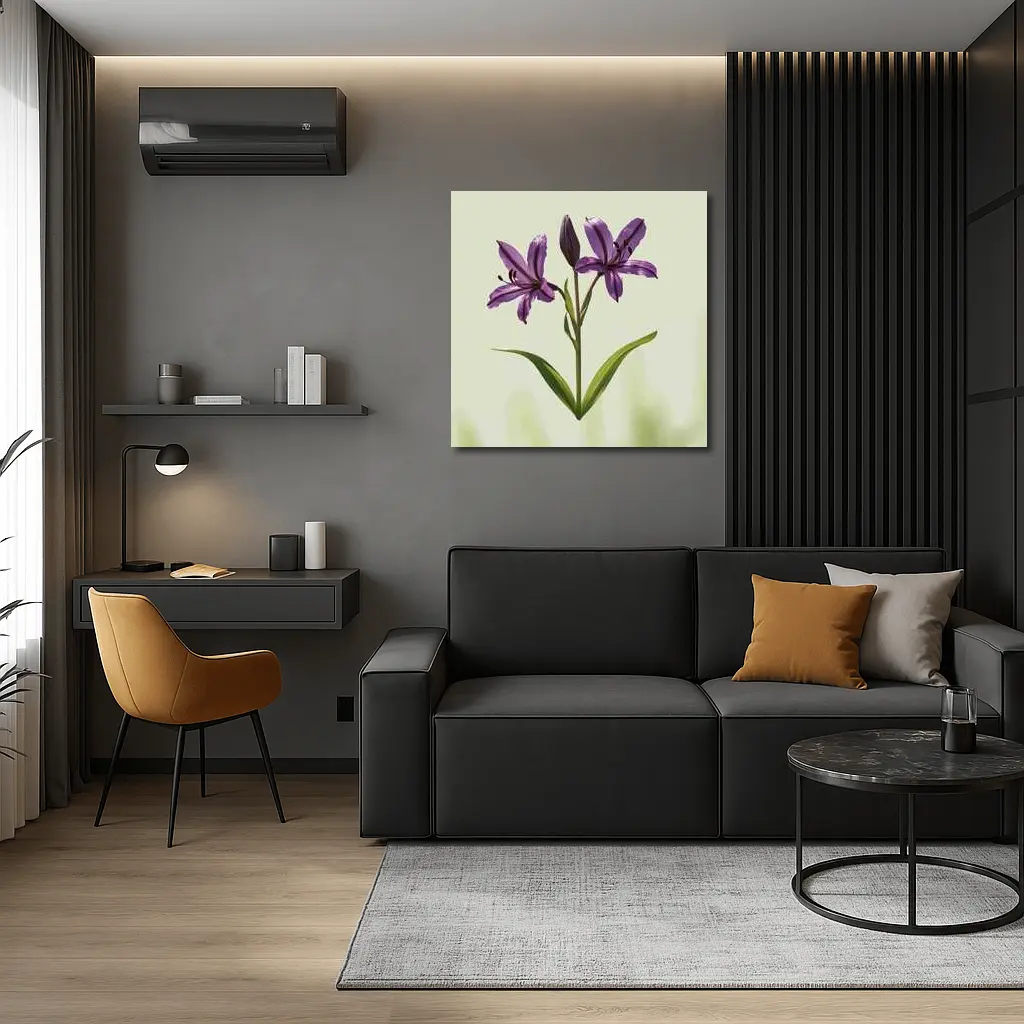 Purple Lily Flowers Green Soft Background – Wall Art