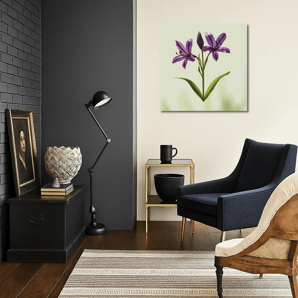Purple Lily Flowers Green Soft Background – Wall Art
