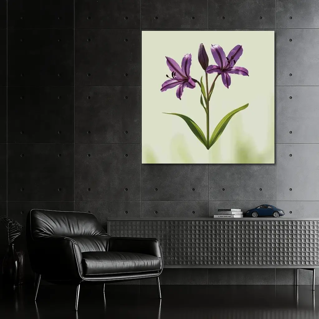 Purple Lily Flowers Green Soft Background – Wall Art