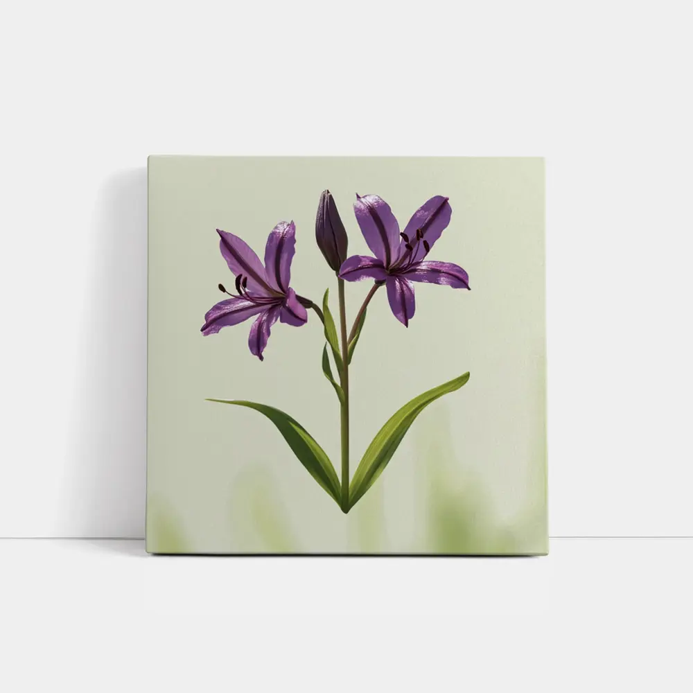 Purple Lily Flowers Green Soft Background – Wall Art