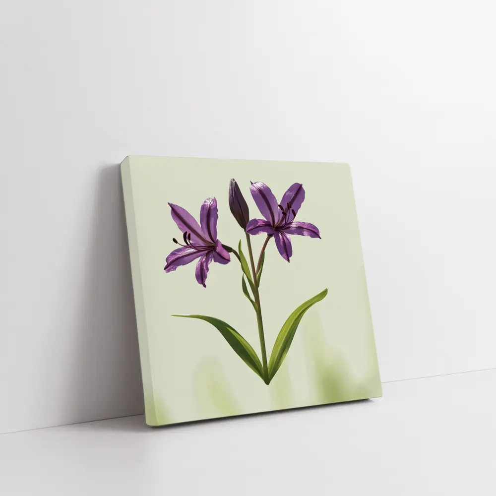 Purple Lily Flowers Green Soft Background – Wall Art