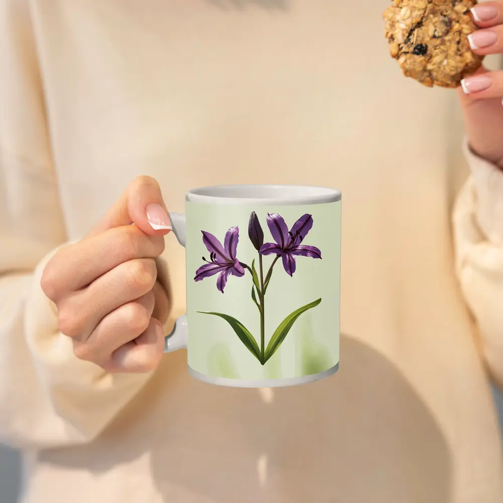 Purple Lily Flowers Green Soft Background – Mugs