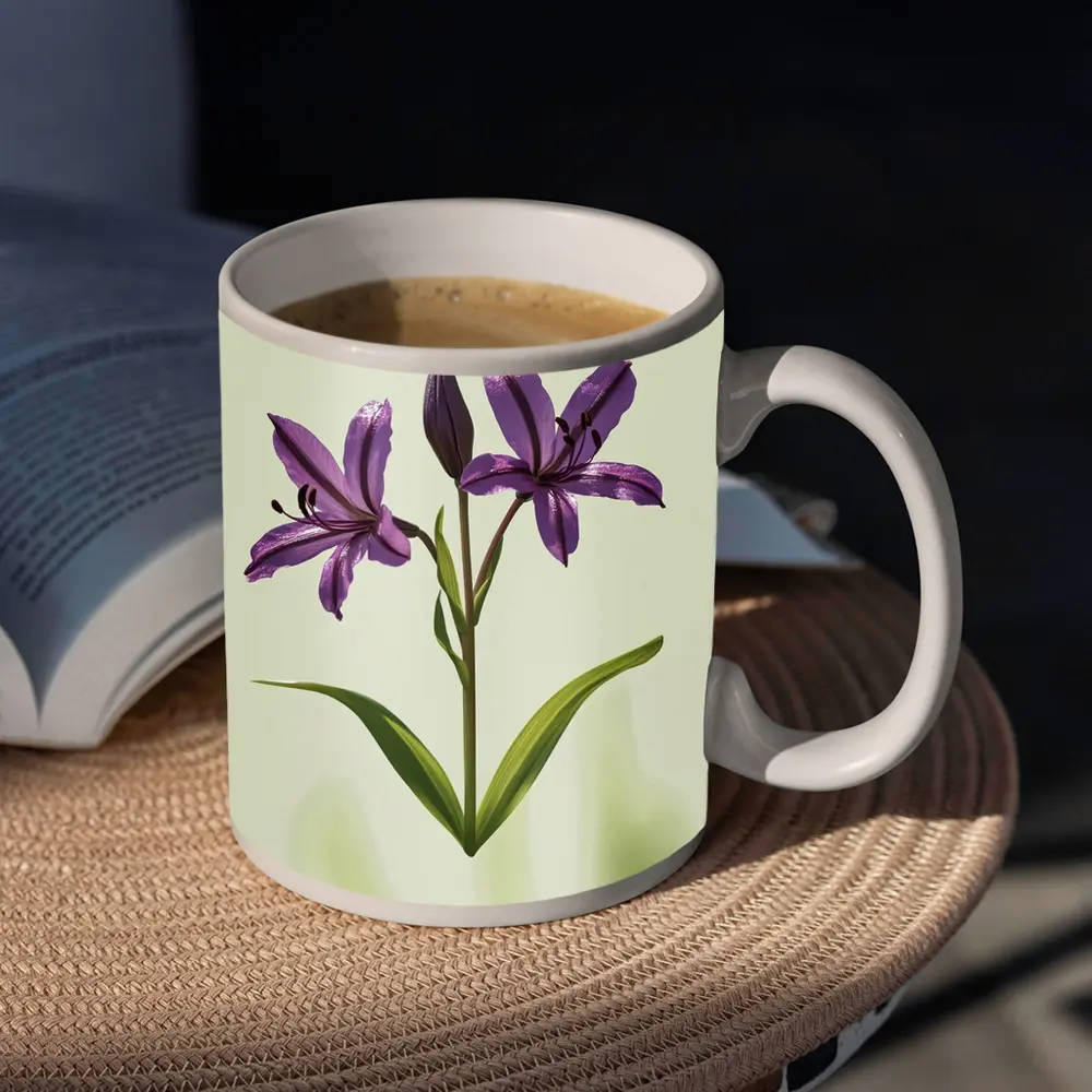 Purple Lily Flowers Green Soft Background – Mugs