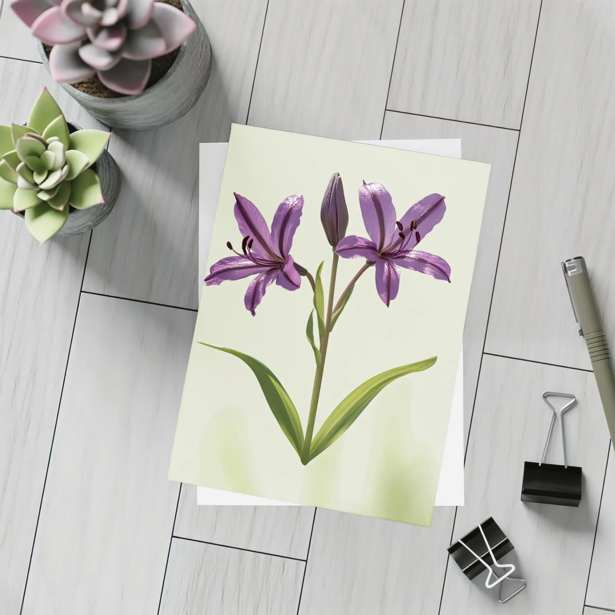 Purple Lily Flowers Green Soft Background – Postcards