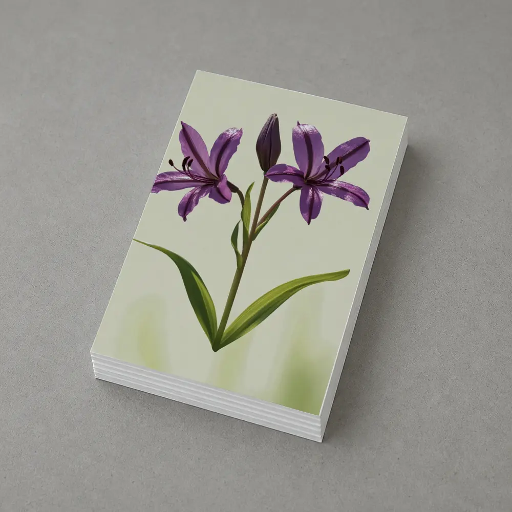 Purple Lily Flowers Green Soft Background – Postcards