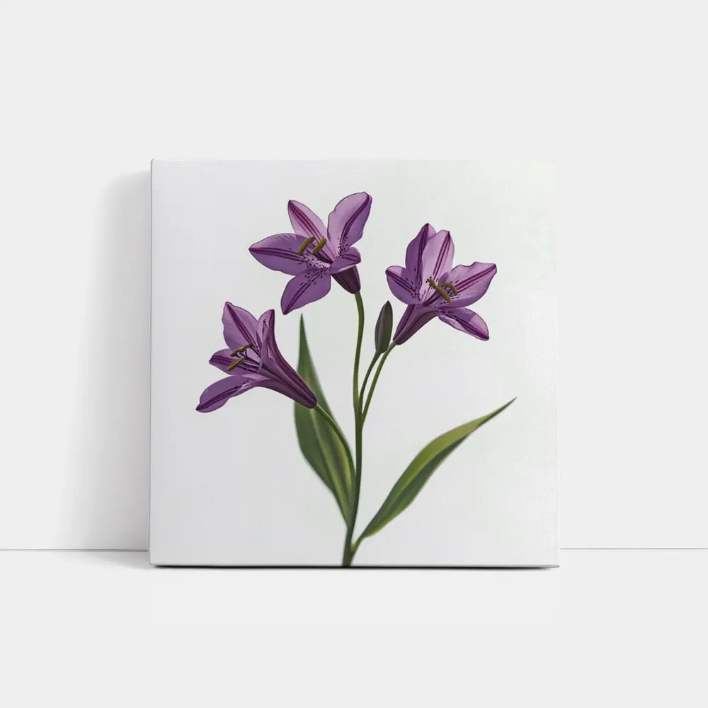 Purple Lily Flowers On White Background – Wall Art
