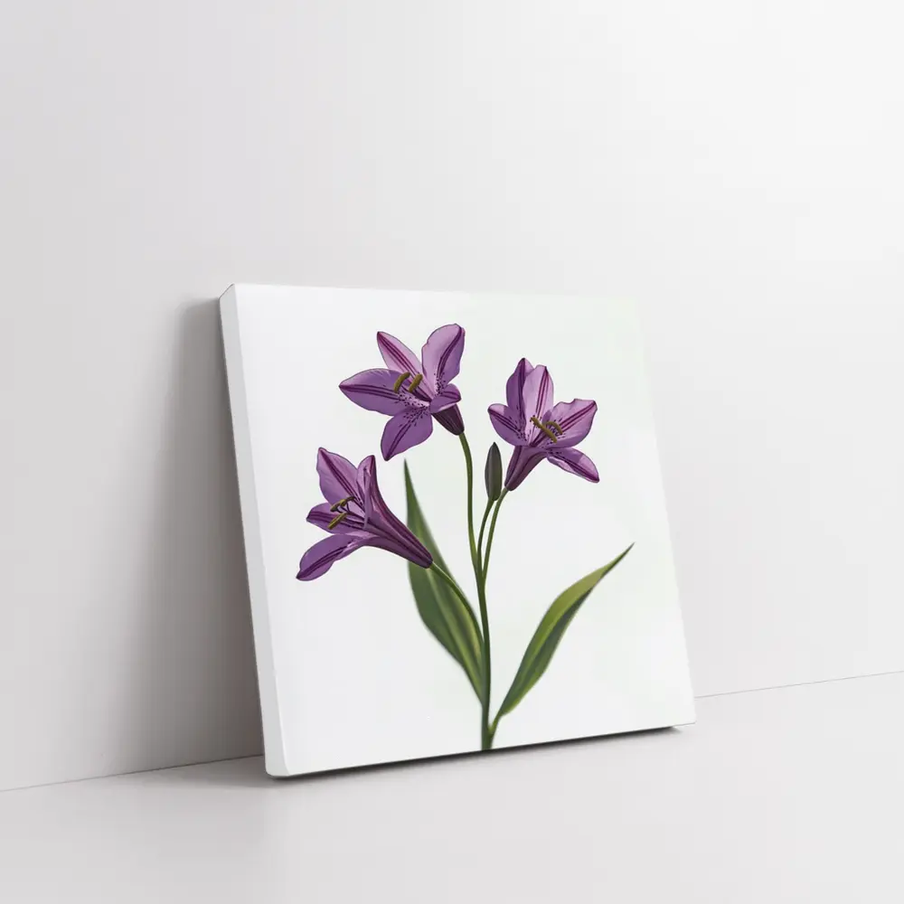 Purple Lily Flowers On White Background – Wall Art