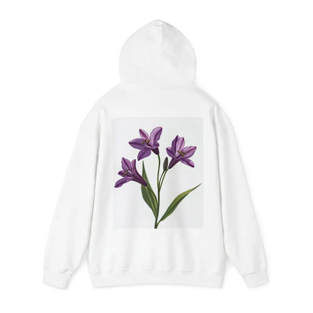 Purple Lily Flowers On White Background – Hoodies