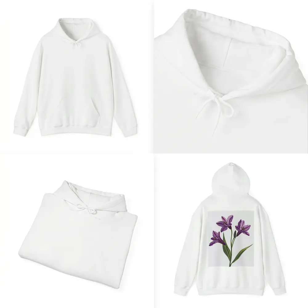 Purple Lily Flowers On White Background – Hoodies