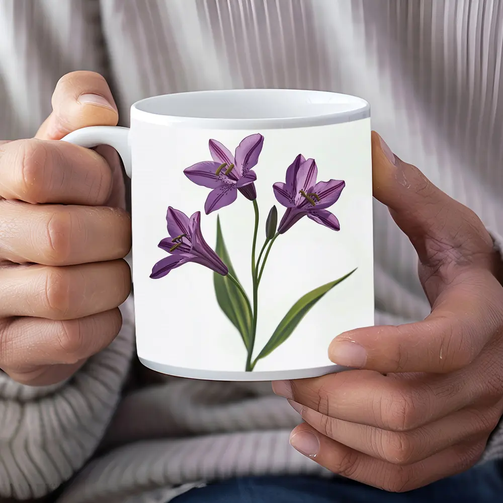 Purple Lily Flowers On White Background – Mugs