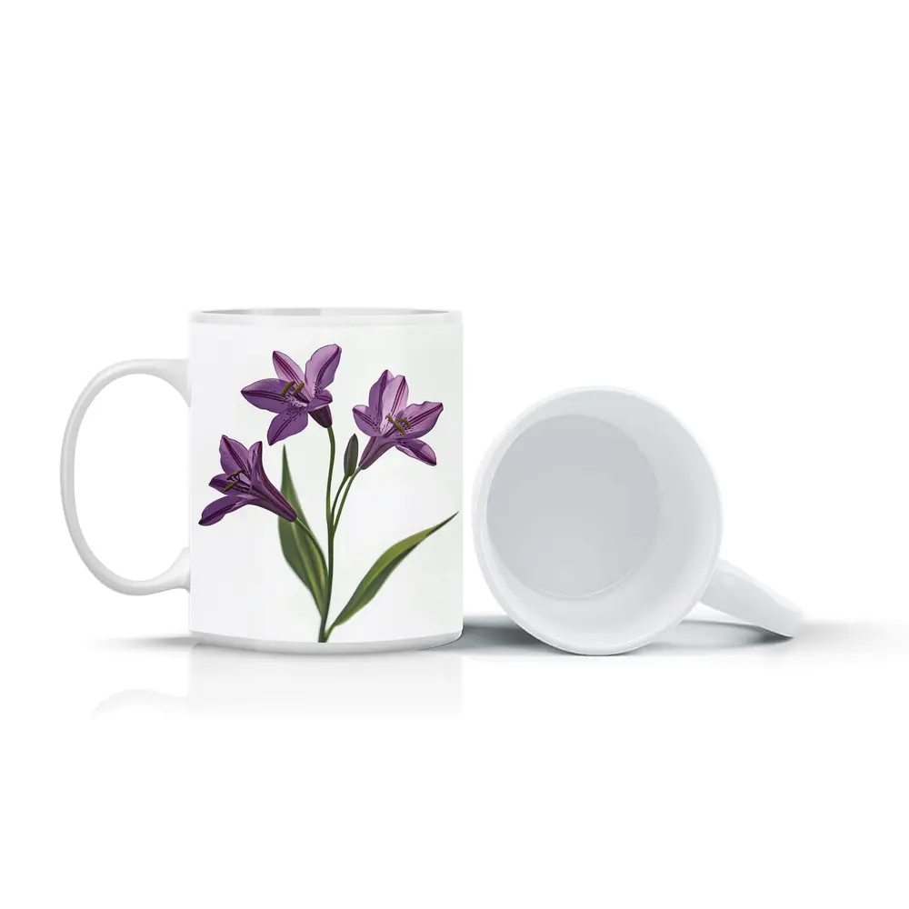 Purple Lily Flowers On White Background – Mugs