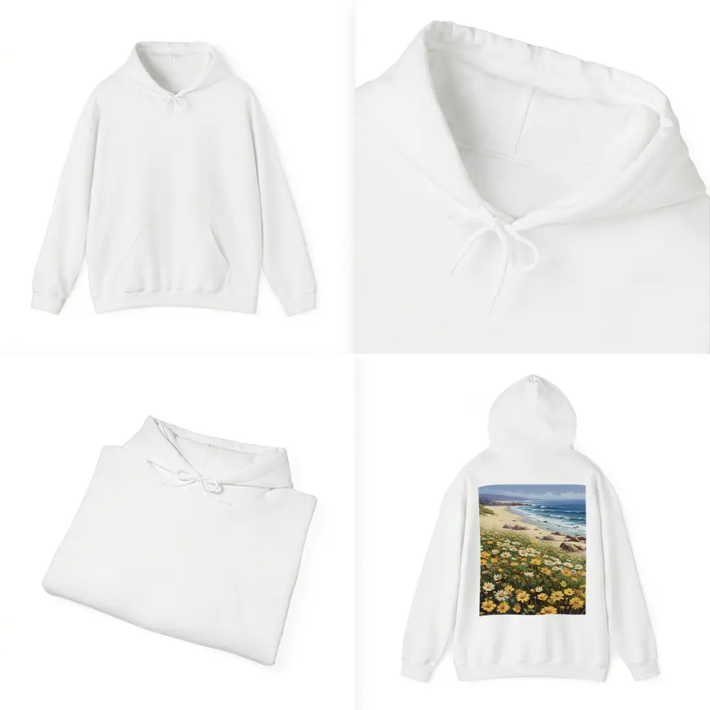Daisy Field Overlooking Sandy Ocean Beach – Hoodies