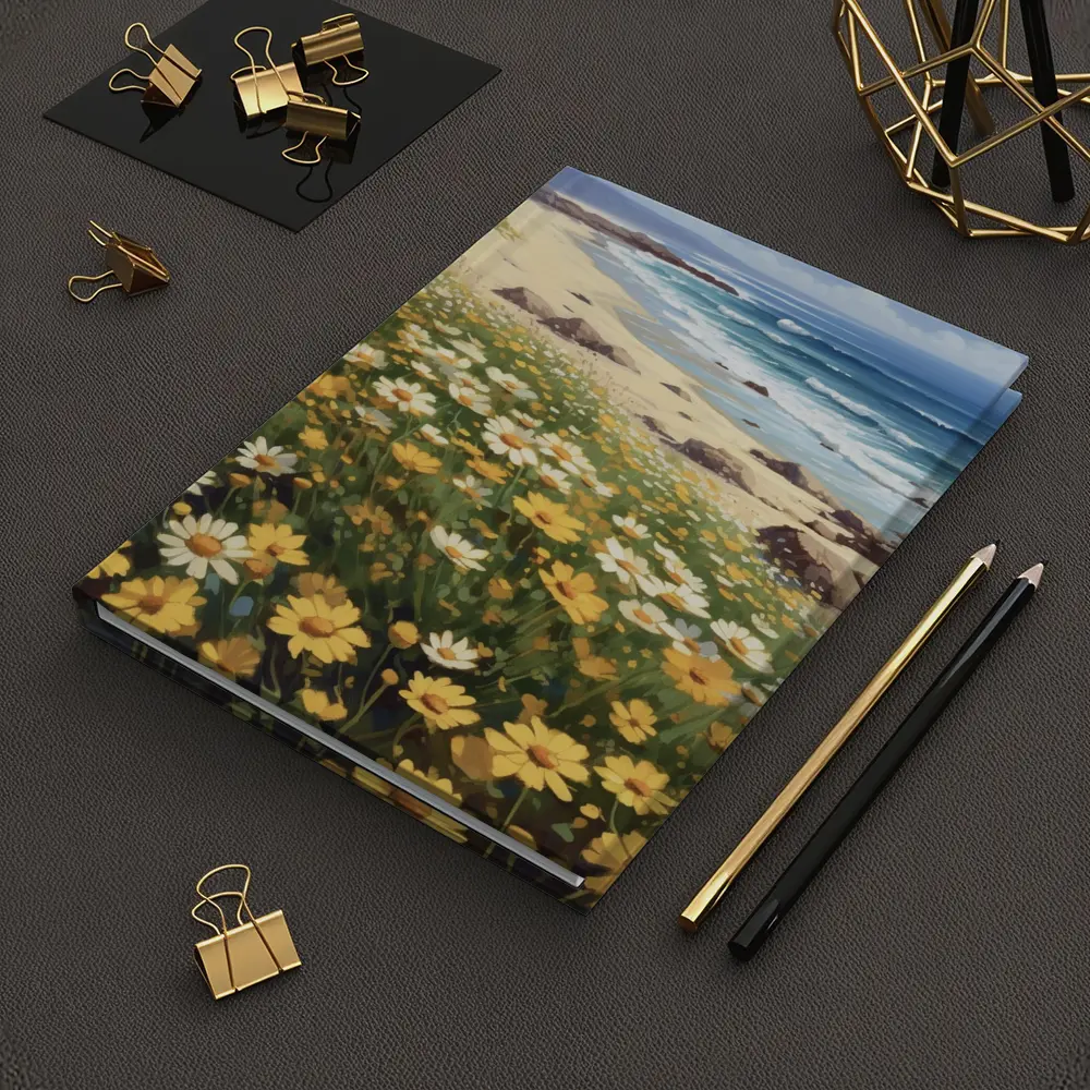 Daisy Field Overlooking Sandy Ocean Beach – Notebooks