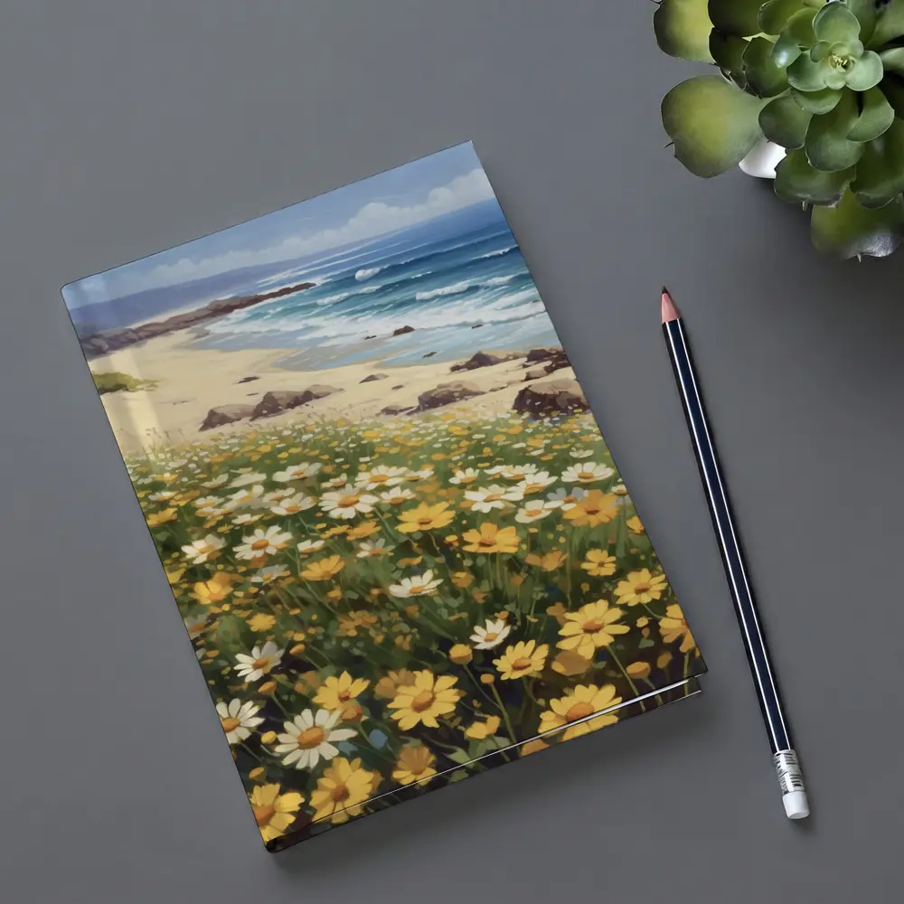 Daisy Field Overlooking Sandy Ocean Beach – Notebooks