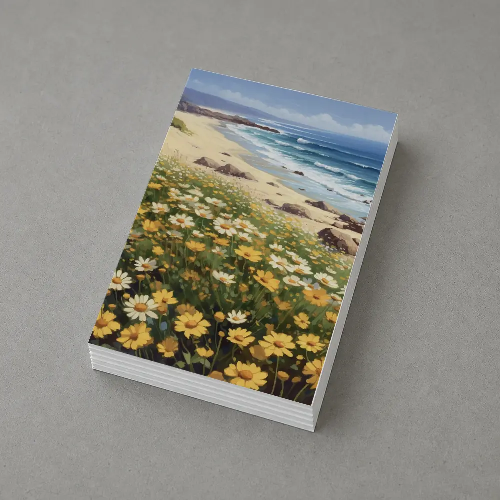 Daisy Field Overlooking Sandy Ocean Beach – Postcards