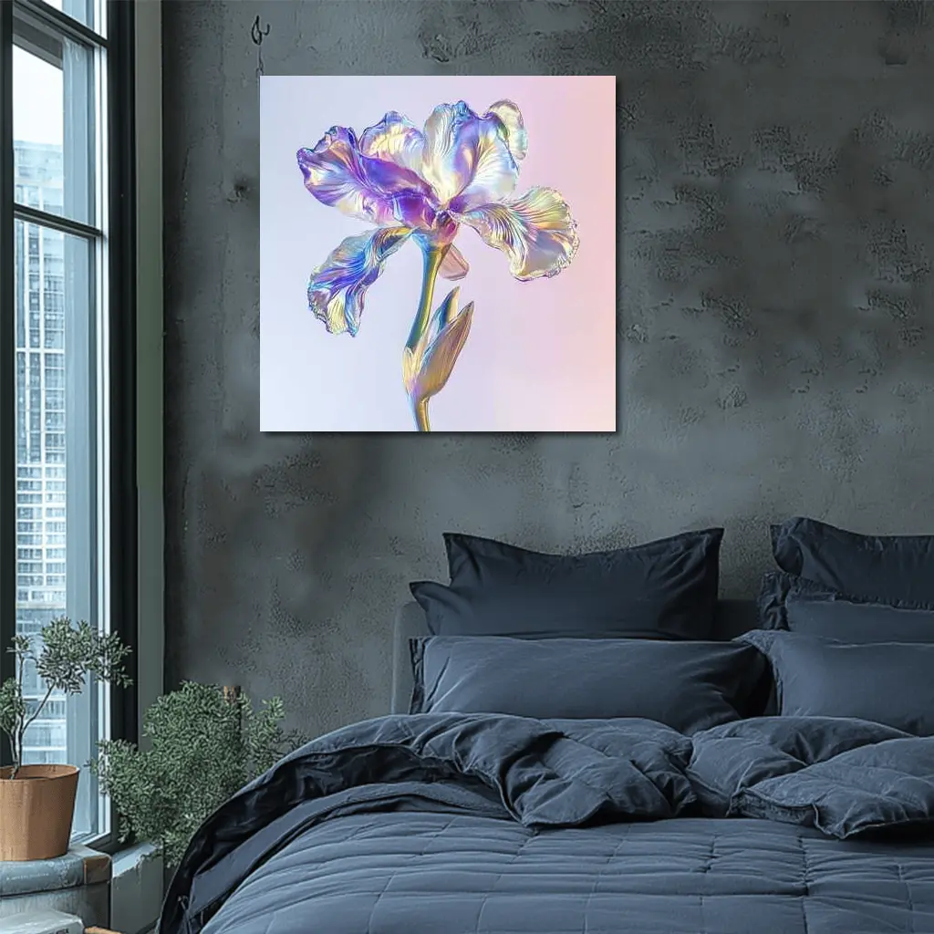 Holographic Iris Flower Pastel Gradient Background – Wall Art