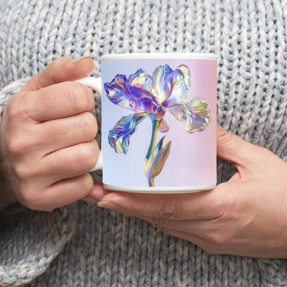 Holographic Iris Flower Pastel Gradient Background – Mugs