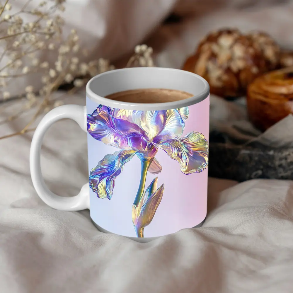 Holographic Iris Flower Pastel Gradient Background – Mugs