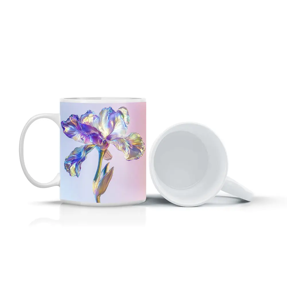 Holographic Iris Flower Pastel Gradient Background – Mugs