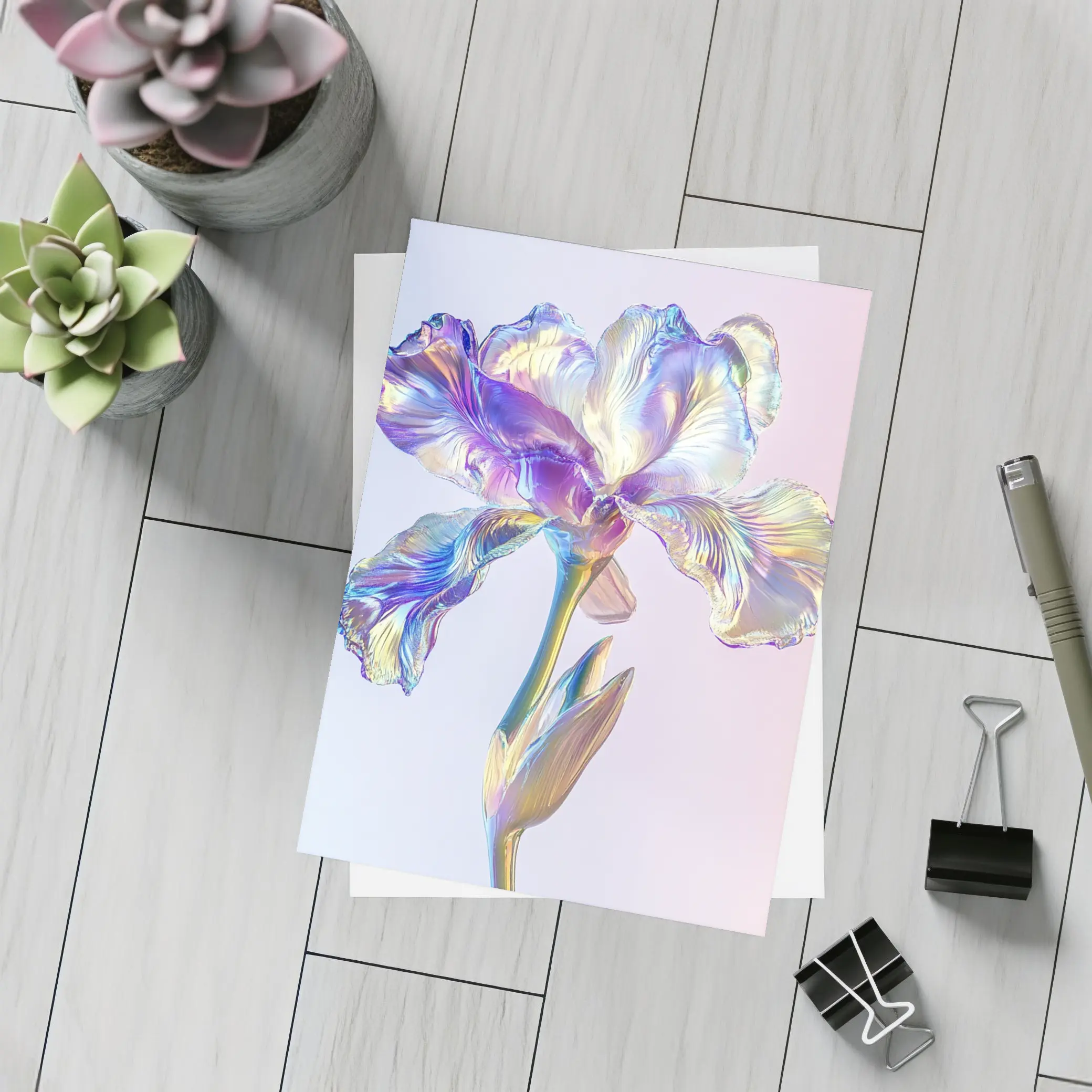 Holographic Iris Flower Pastel Gradient Background – Postcards