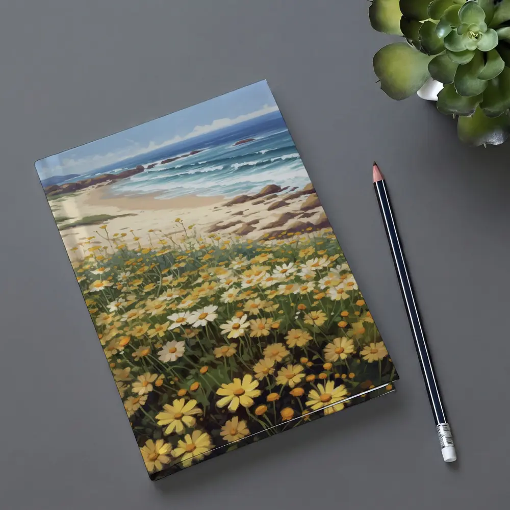 Daisy Field By Rocky Coastal Beach – Notebooks
