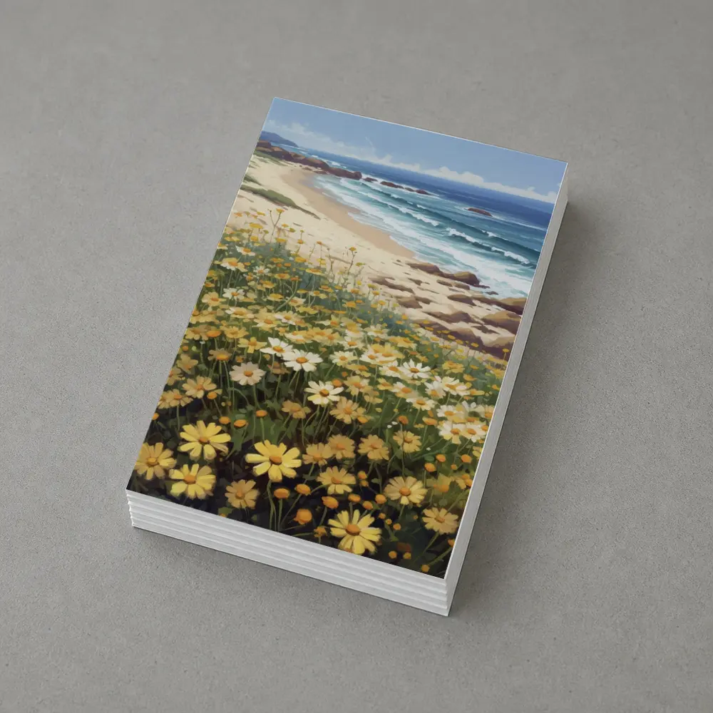 Daisy Field By Rocky Coastal Beach – Postcards