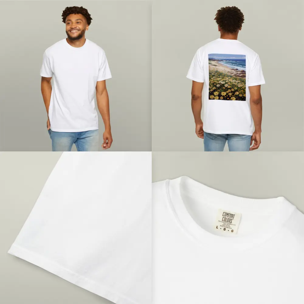 Daisy Field By Rocky Coastal Beach – T-Shirts