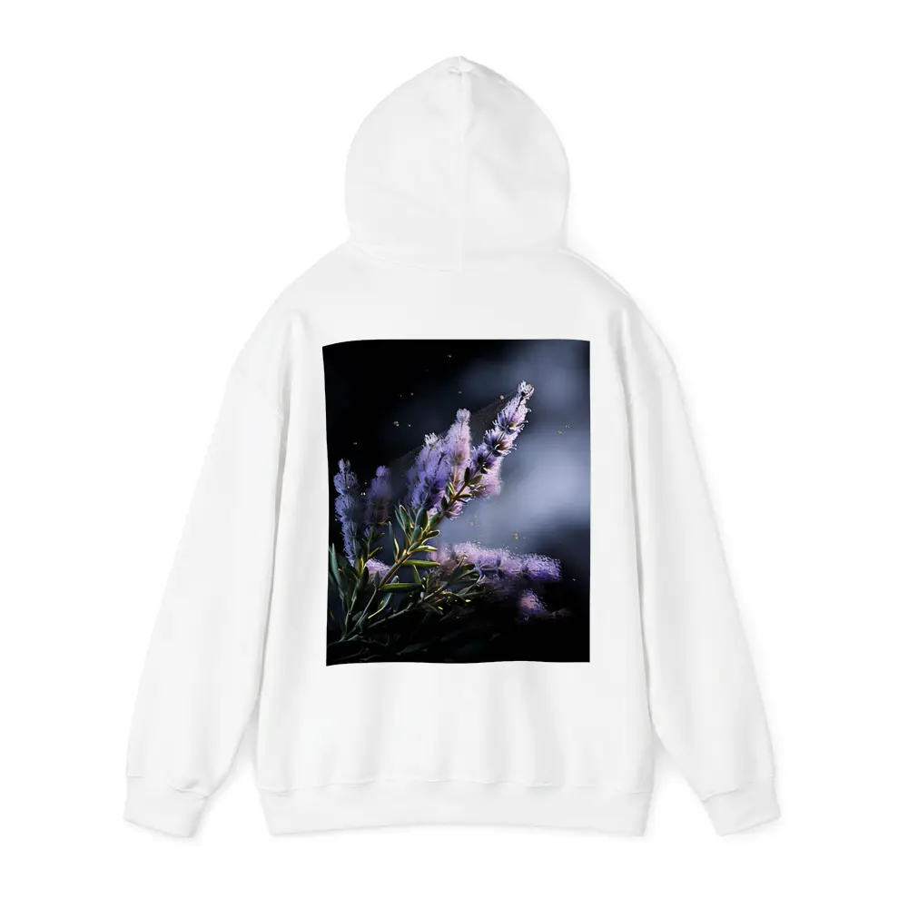 Lavender Blooms Floating Dust Dark Background – Hoodies