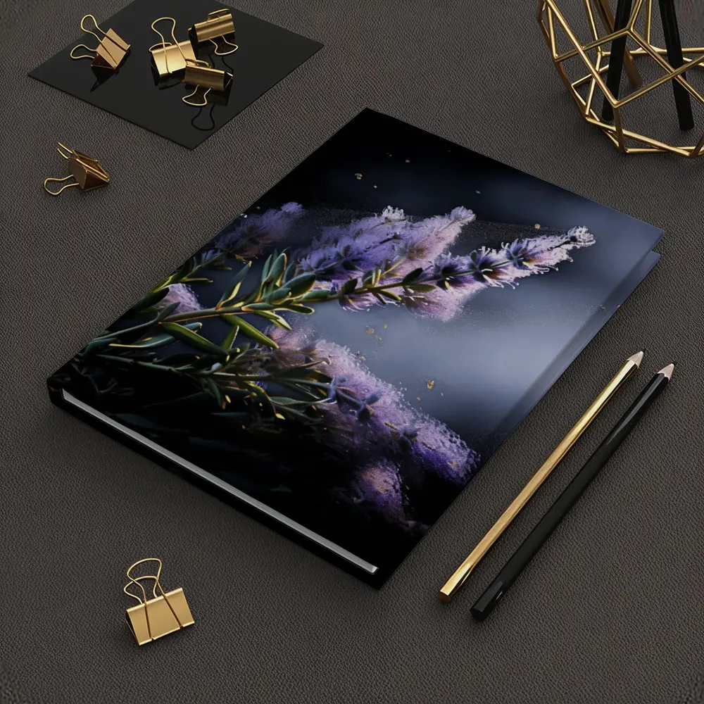 Lavender Blooms Floating Dust Dark Background – Notebooks