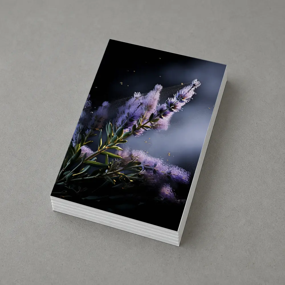Lavender Blooms Floating Dust Dark Background – Postcards