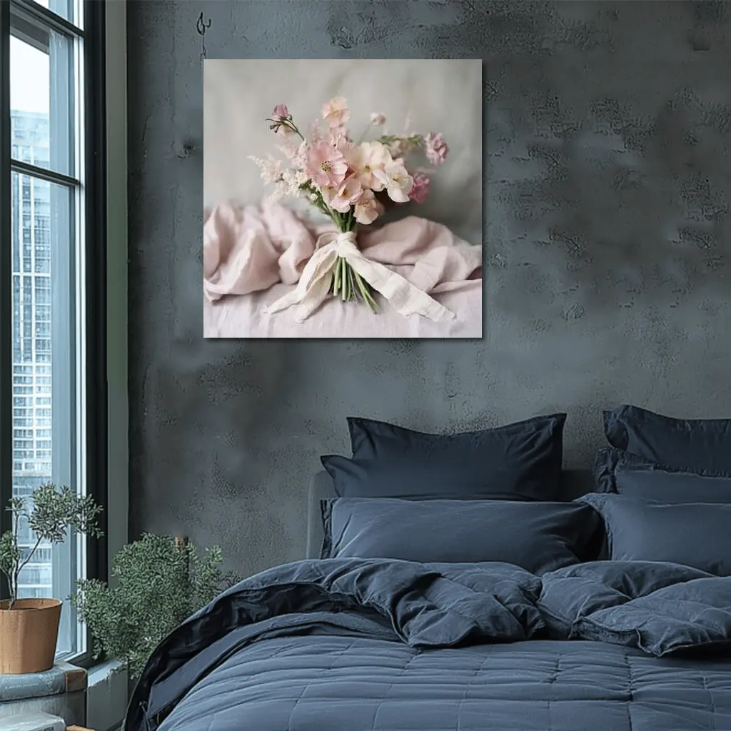 Pink Wildflower Bouquet Tied With Ribbon – Wall Art