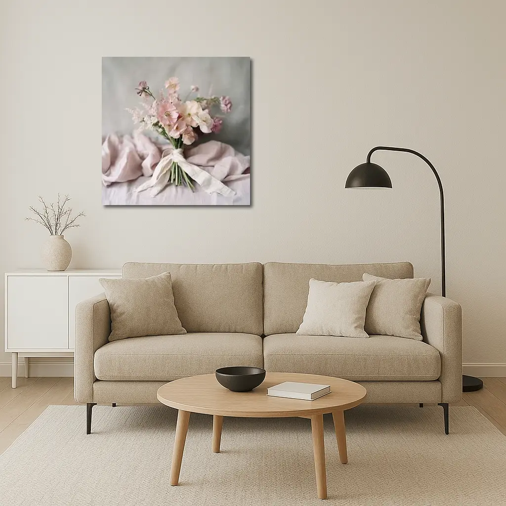 Pink Wildflower Bouquet Tied With Ribbon – Wall Art