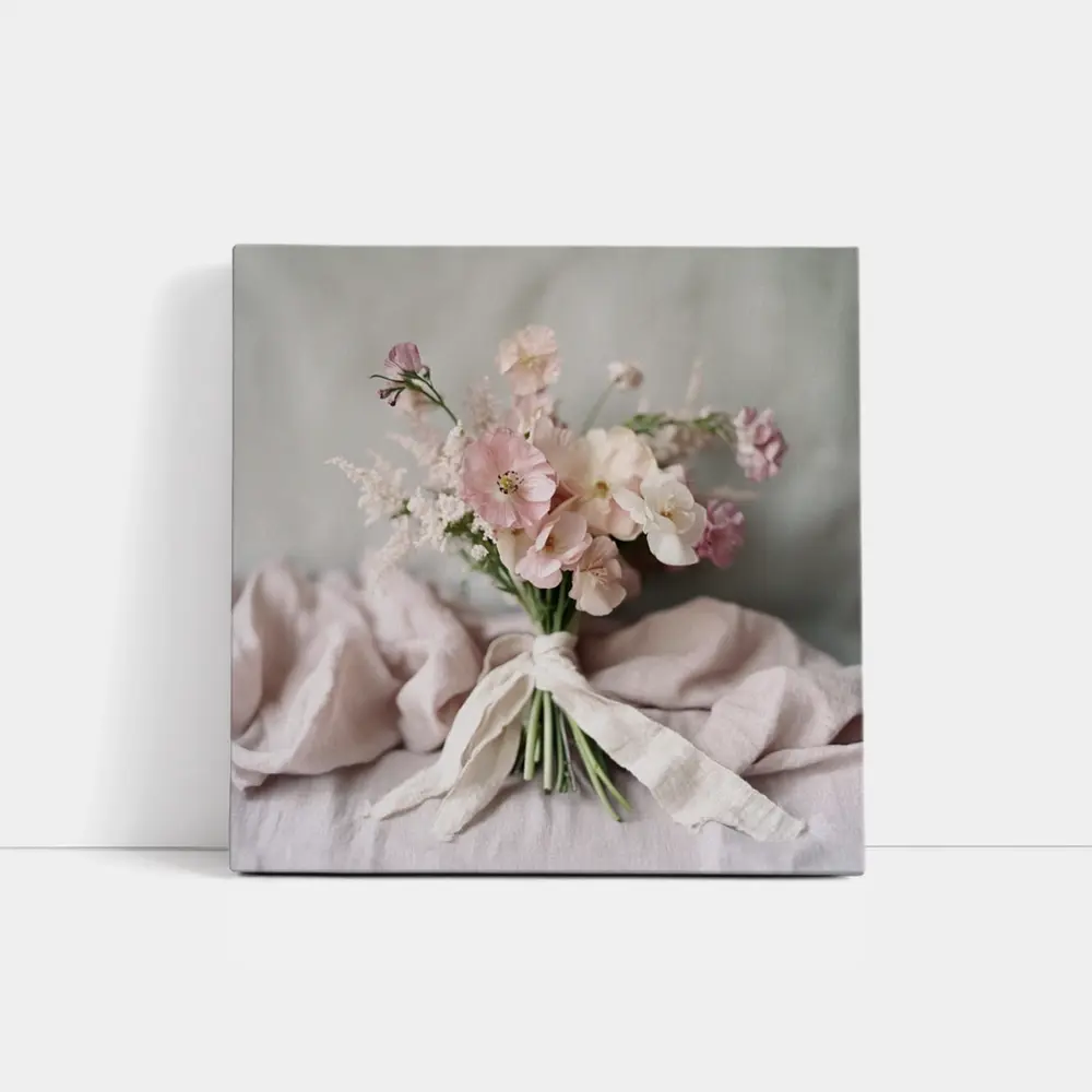 Pink Wildflower Bouquet Tied With Ribbon – Wall Art