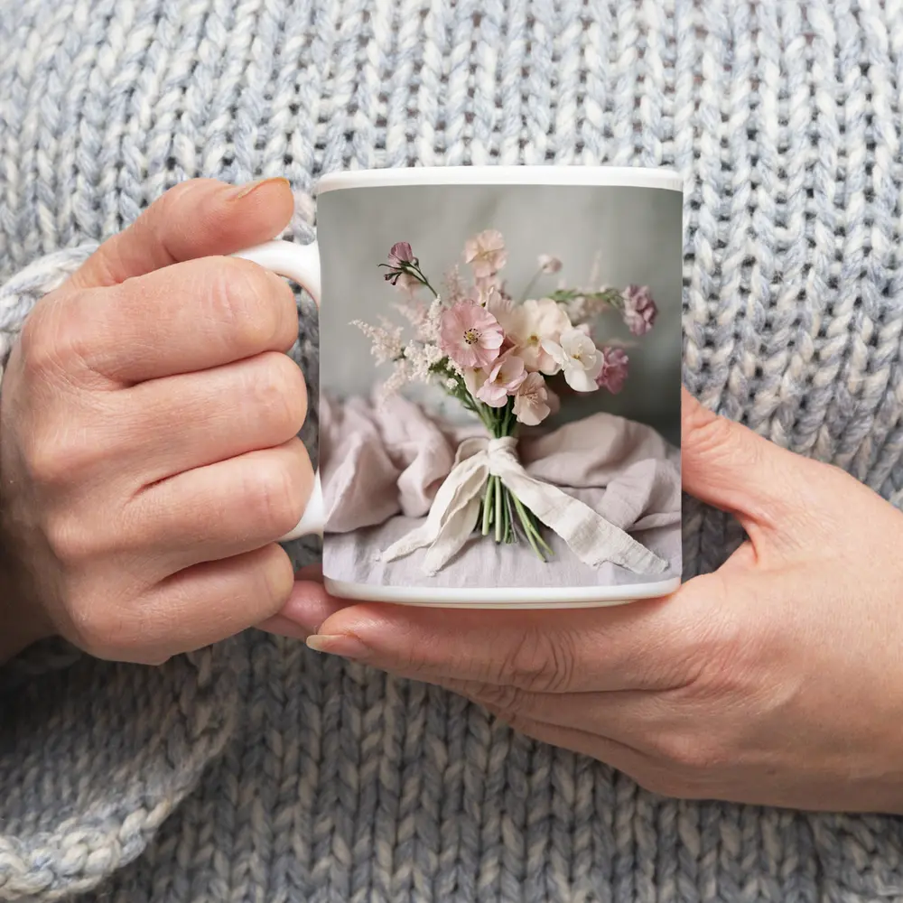 Pink Wildflower Bouquet Tied With Ribbon – Mugs
