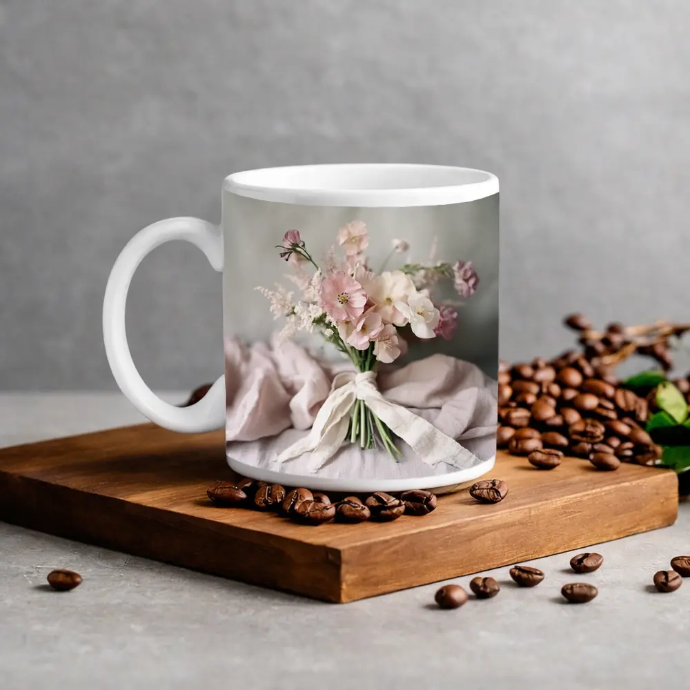 Pink Wildflower Bouquet Tied With Ribbon – Mugs
