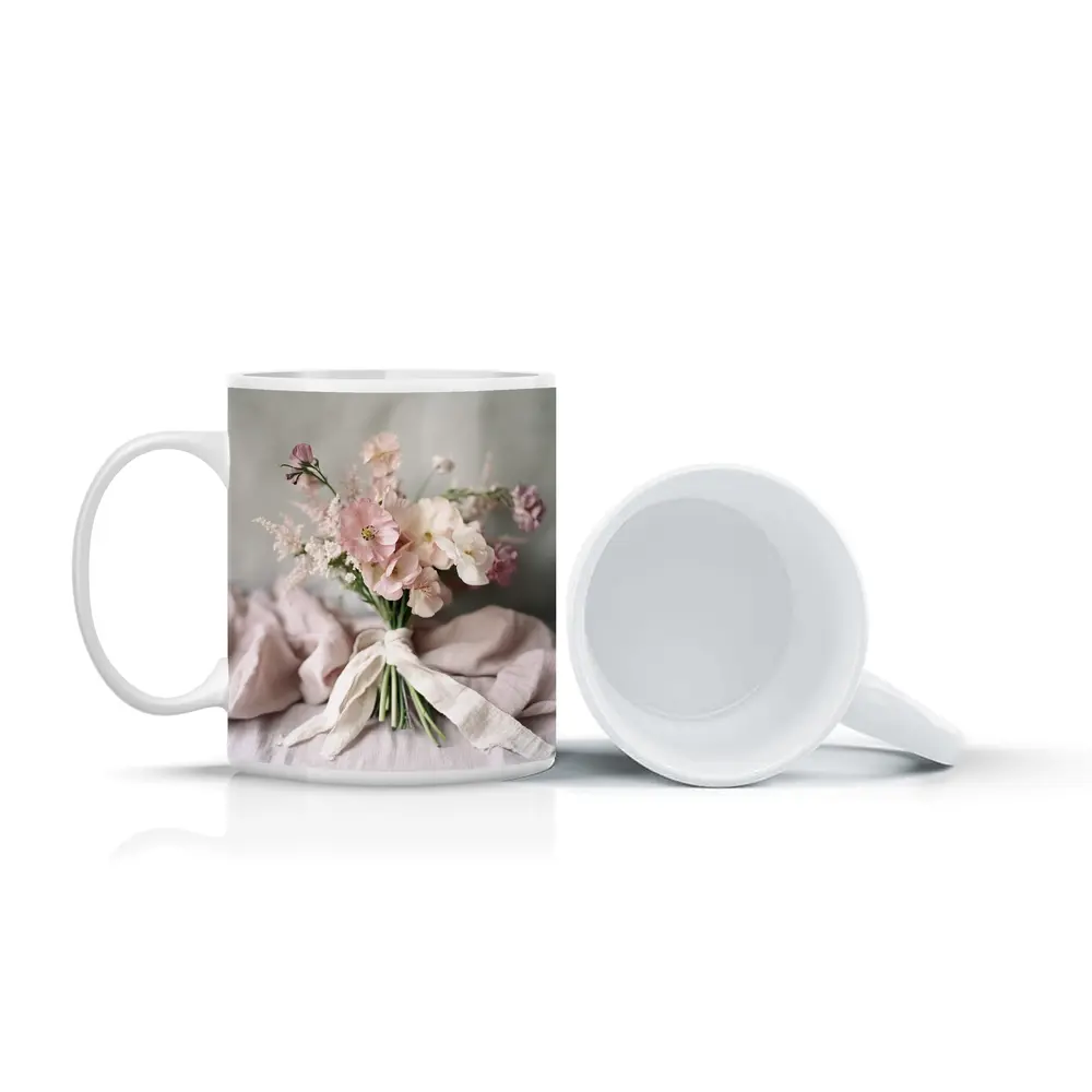 Pink Wildflower Bouquet Tied With Ribbon – Mugs