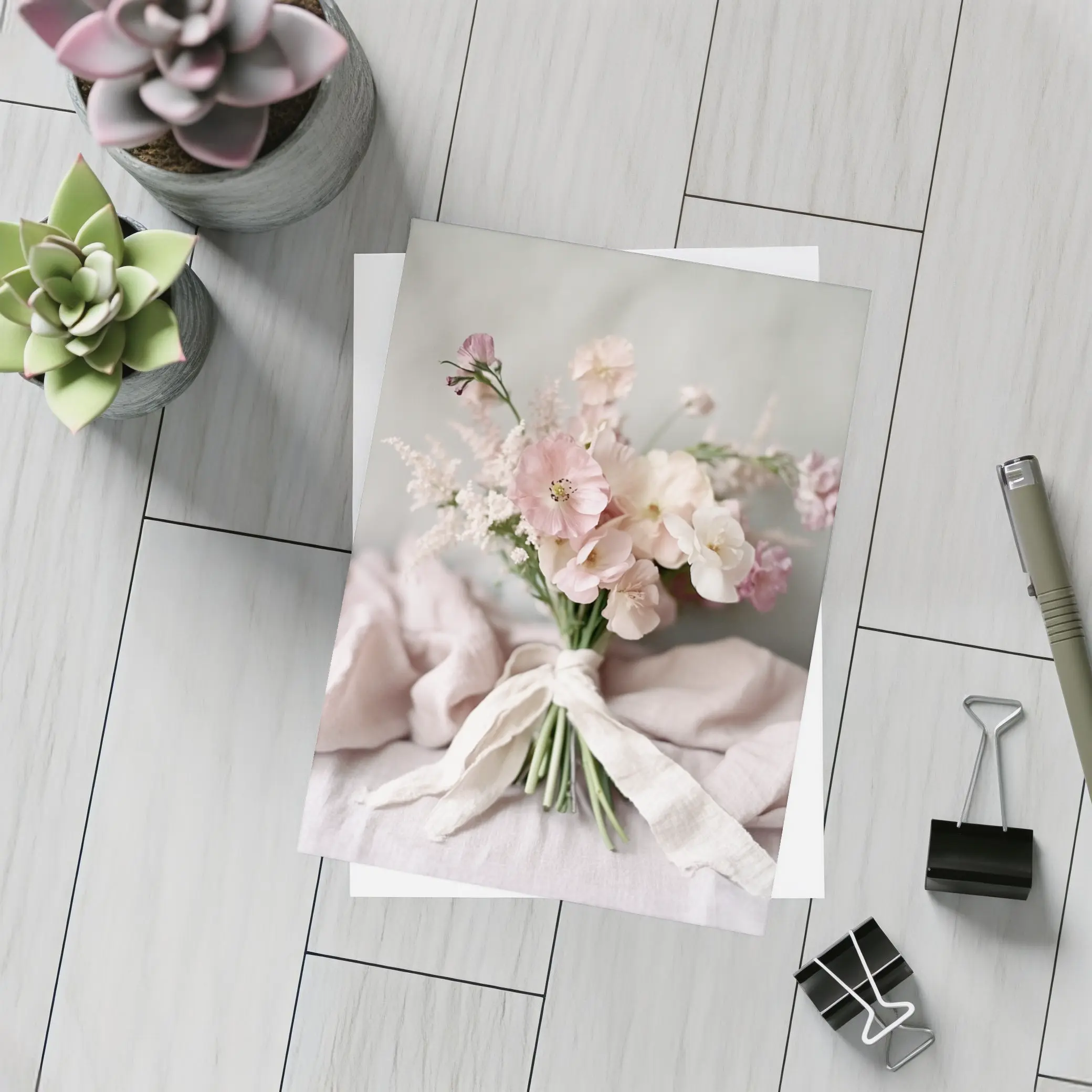 Pink Wildflower Bouquet Tied With Ribbon – Postcards