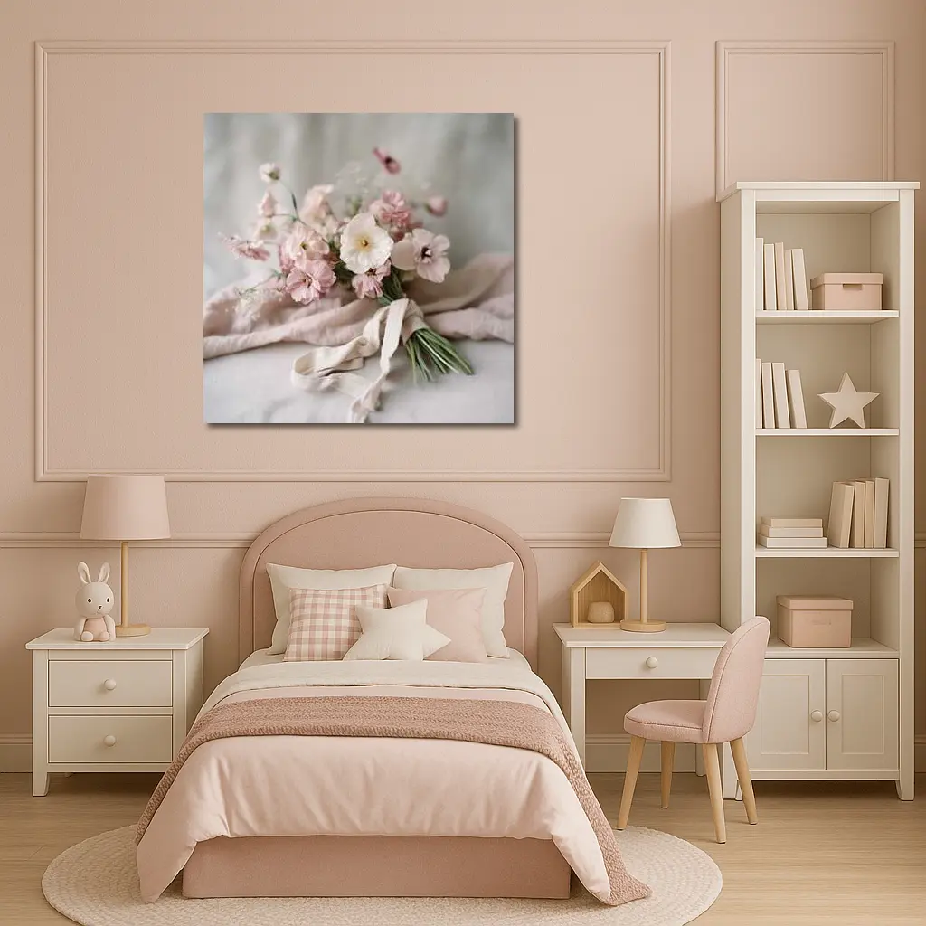 Pink Wildflower Bouquet On Linen Cloth – Wall Art