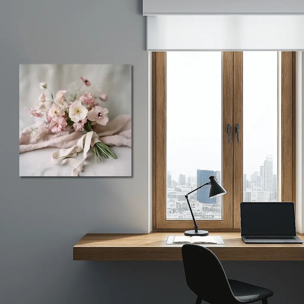 Pink Wildflower Bouquet On Linen Cloth – Wall Art