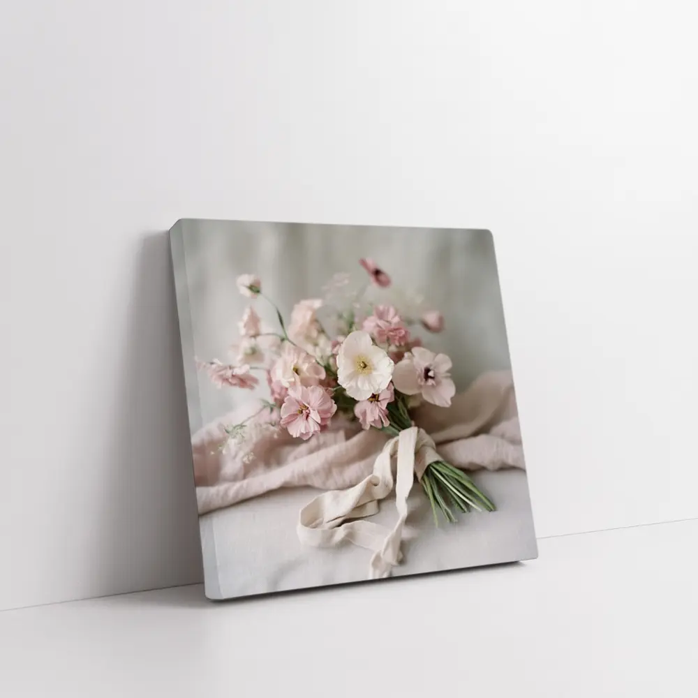 Pink Wildflower Bouquet On Linen Cloth – Wall Art