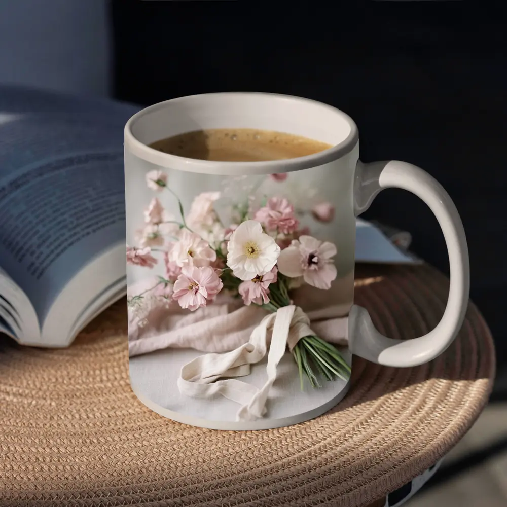 Pink Wildflower Bouquet On Linen Cloth – Mugs