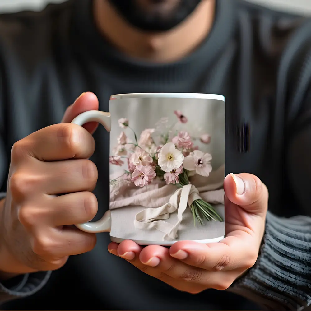 Pink Wildflower Bouquet On Linen Cloth – Mugs